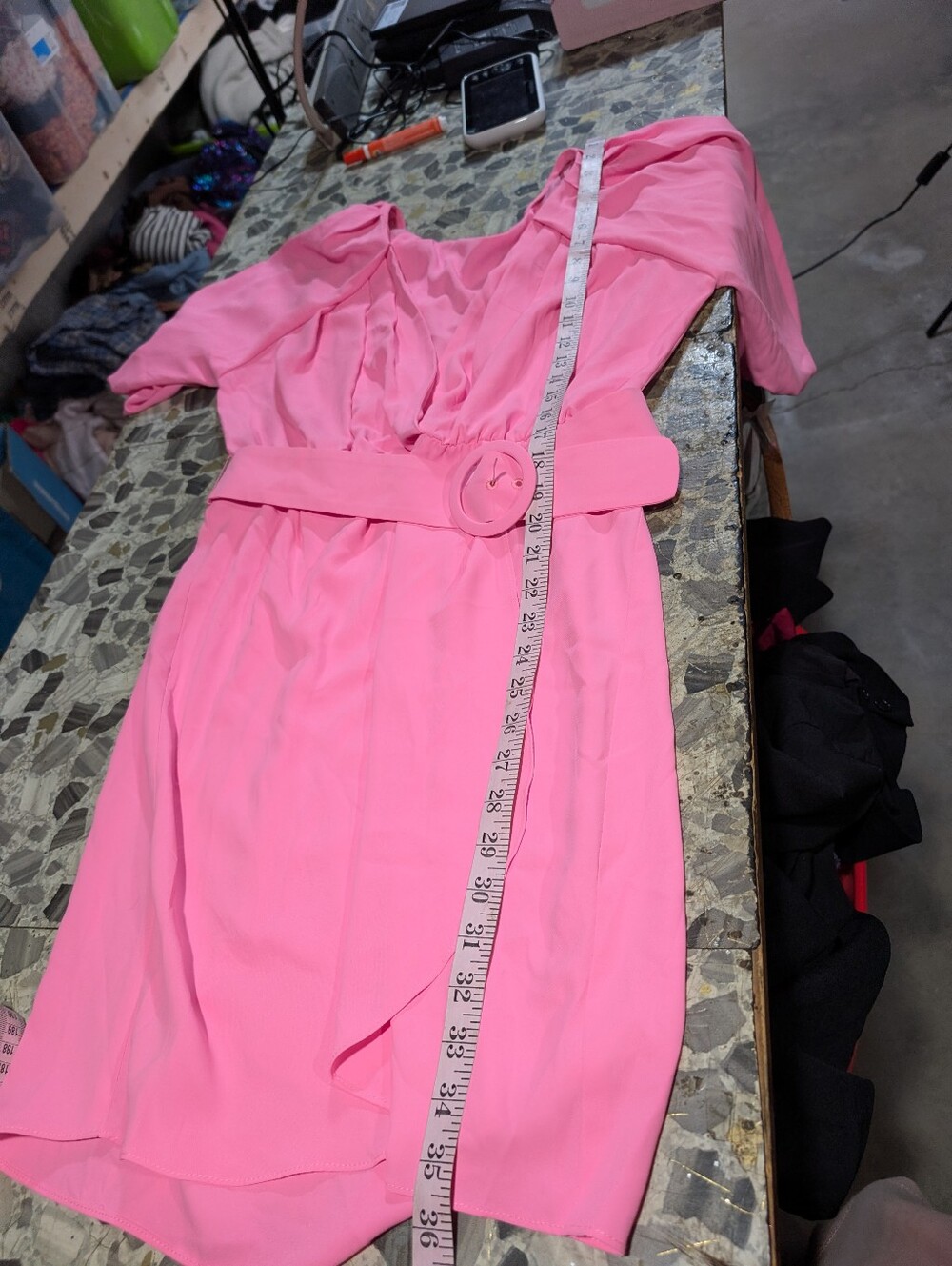 Amanda Uprichard Puff Sleeve Durand Shocking Pink Belted Mini Dress Size Large - Picture 11 of 11